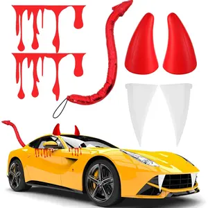 VioraWhite 5 Pcs Devil Car Decoration 3D Bull Horns Sticker Vampire Fangs Teeth Red Flowing Blood Sticker Devil Tail for Halloween Cars Truck SUV Decor