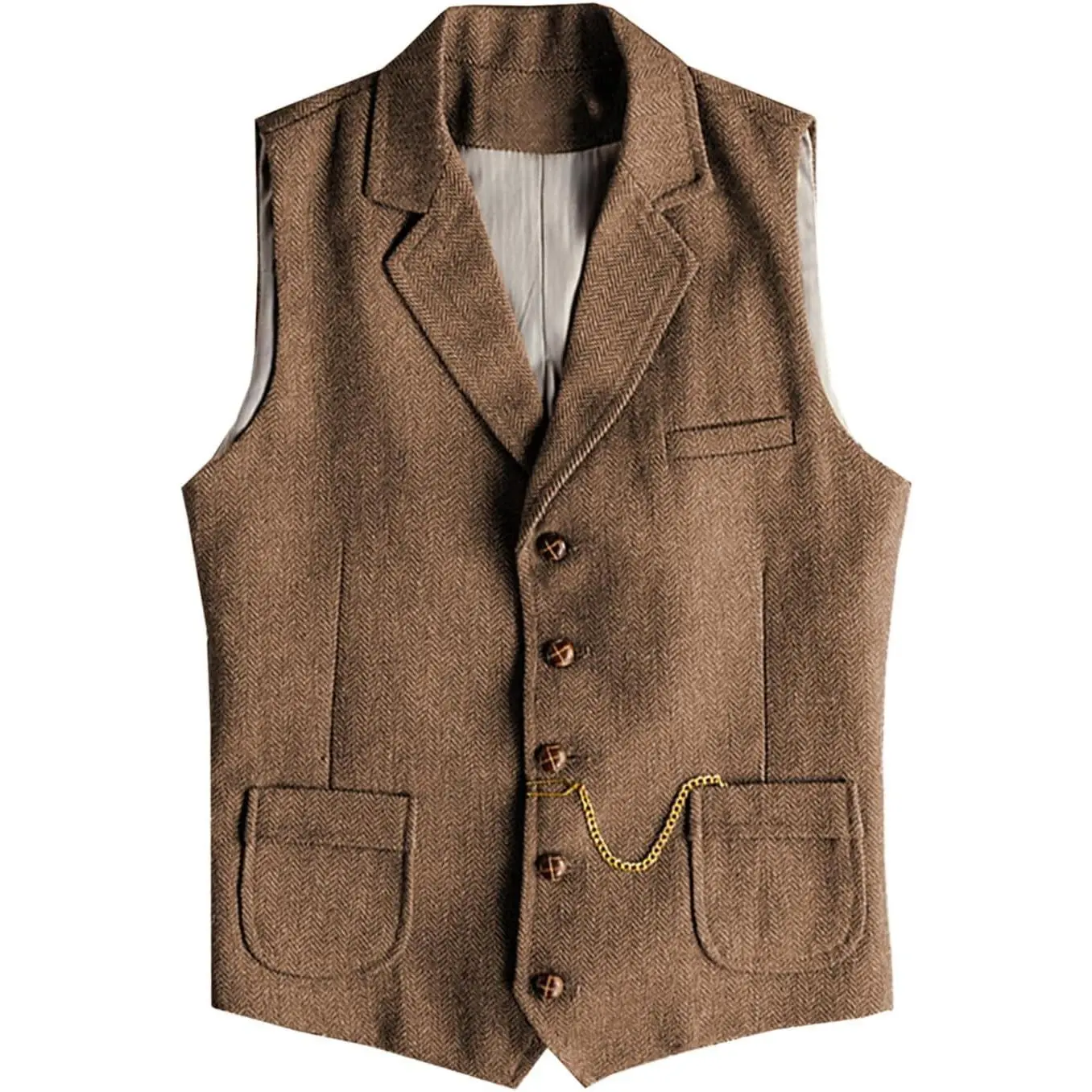 Men's Formal Sleeveless Tweed Waistcoat - Herringbone Wool, Casual Menswear for Groomsman