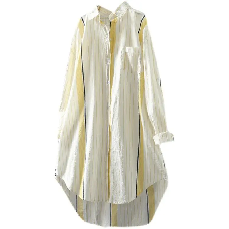 Women’s Lightweight Striped Longline Shirt, Oversized Button-Front Long Sleeve Cover-Up with High-Low Hem, Casual Summer Layering Blouse