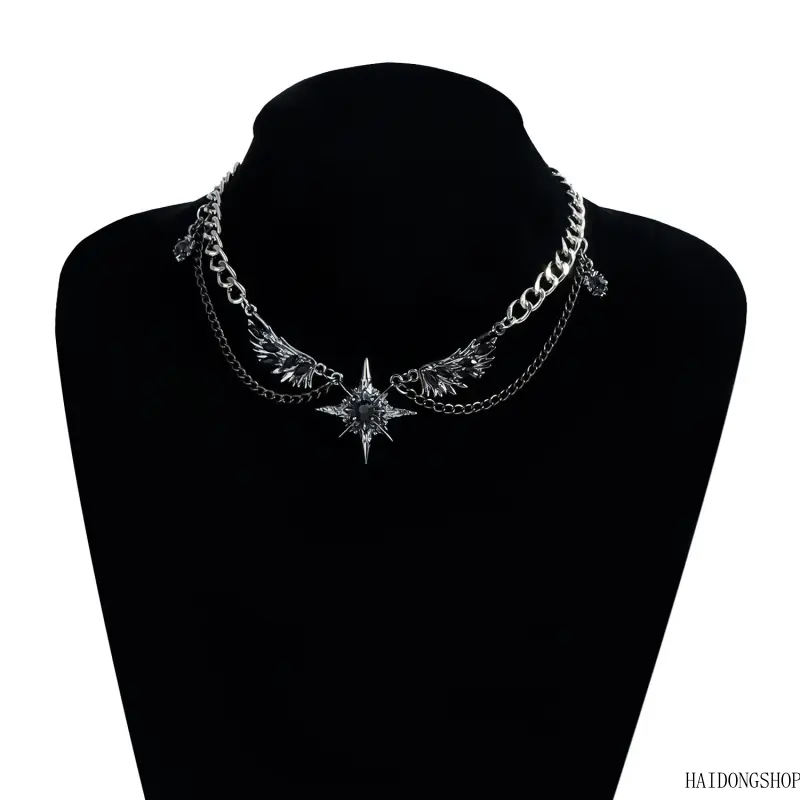 Y2K Gothic Black Wing Star Choker For Alt Girls, Punk Dark Niche Sweet Hot Girl Clavicle Chain, Edgy Statement Necklace Perfect For Street Concert Styling,celestial,pendant Costume Jewelry Accessory