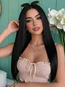 28 Inch Long Straight Wig, Natural Middle Part Wigs for Women, Natural Looking Wig, Synthetic Heat Resistant Hair, Daily Use, Valentine's Day Gift, Synthetic Machine Wigs, Artificial Wig