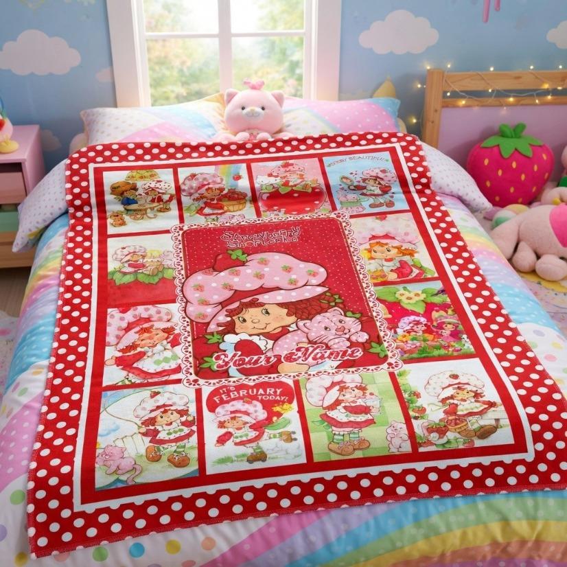 Strawberry Girl Custom Name Blanket Ultra Soft Flannel Cozy Warm Bedroom Couch Sofa Throw Decor Decorative Throw Perfect Birthday Gift Christmas Gift for Girls Women Adults Viral Trending Kawaii Personalized Aesthetic Style