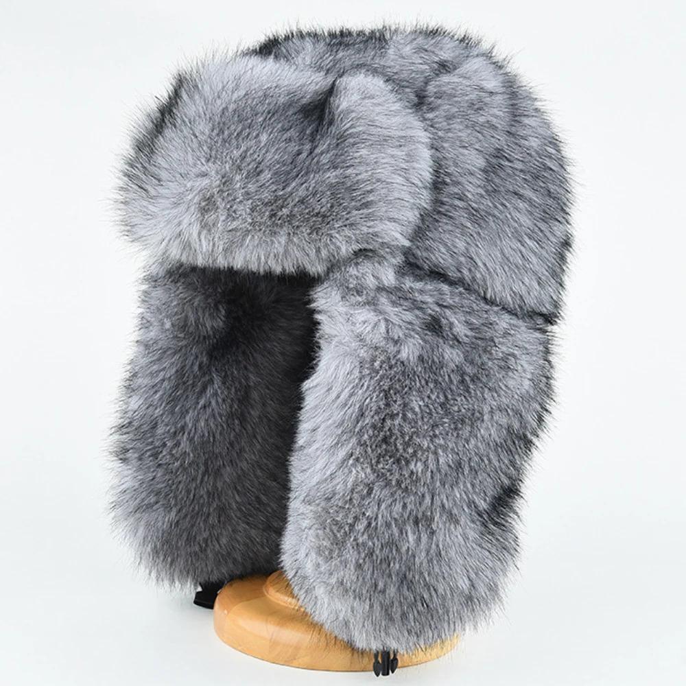 HT4993 Bomber Hat Thick Warm Winter Fluffy Fur Hats for Men Women Windproof Snow Ski Earflap Cap Male Female Russian Hat Ushanka