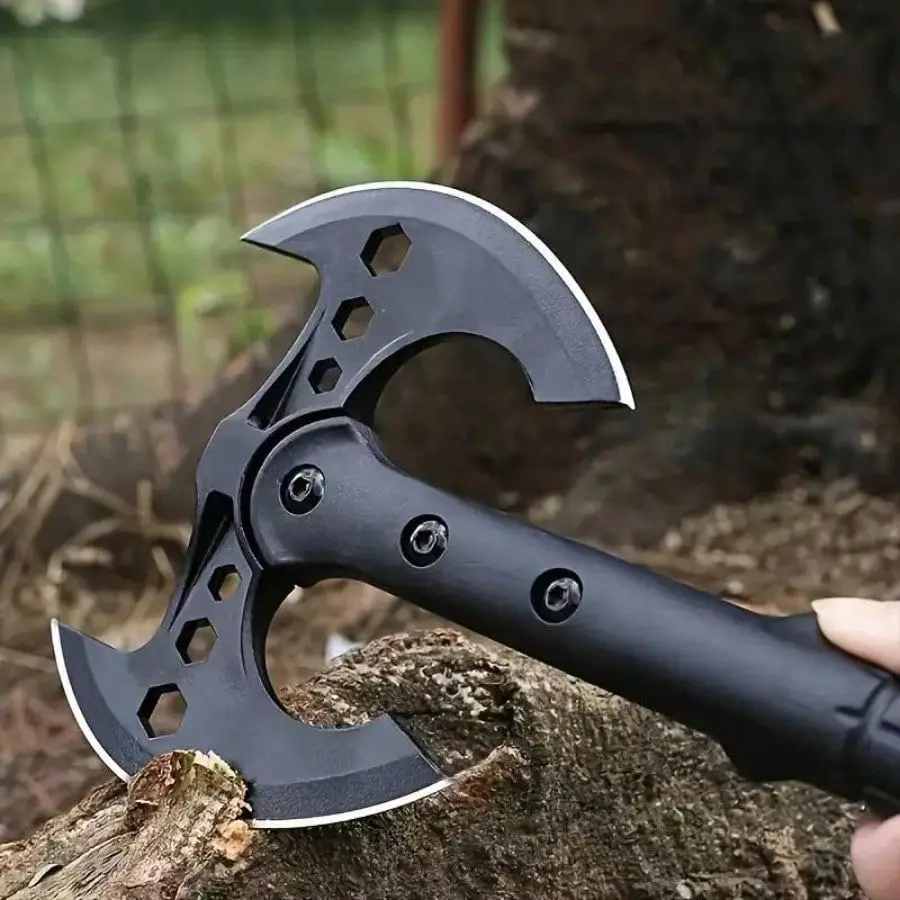 Portable Compact 16 Inch Axe with Sheath Gloves and Tool Card Hand Forged Wood Handle Bushcraft Survival Hatchet for Chopping Wood Gardening Black Christmas Gift