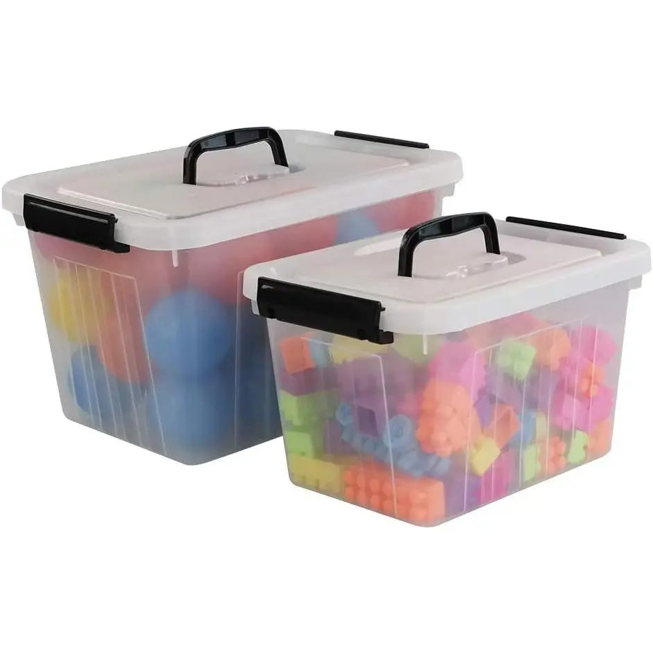 12 Quart&6 Quart Plastic Latching Box With Handles, Clear Storage Bins with Lid
