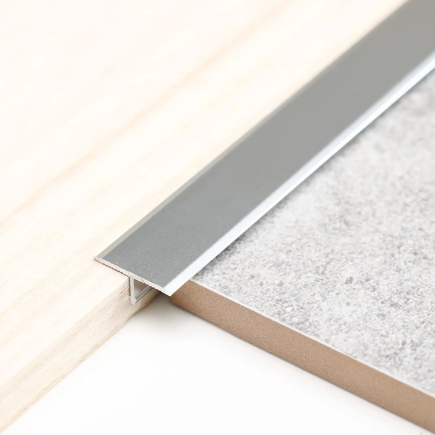 Trimold 3Pcs Aluminum Alloy Floor Strip, Waterproof 2.9ft x 0.8in Matte Silver T-Molding Trim, Slim Profile Door Threshold Divider for Laminate Plank & Tile Flooring Gap Joining
