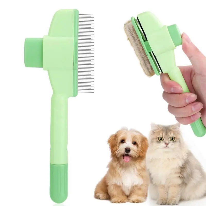 Double-Sided Self-Cleaning Pet Grooming Brush for Dogs & Cats - Metal & Plastic Long Hair Dematting Comb, Gentle Massage Deshedding Rake, Shedding & Hair Removal Undercoat Tool