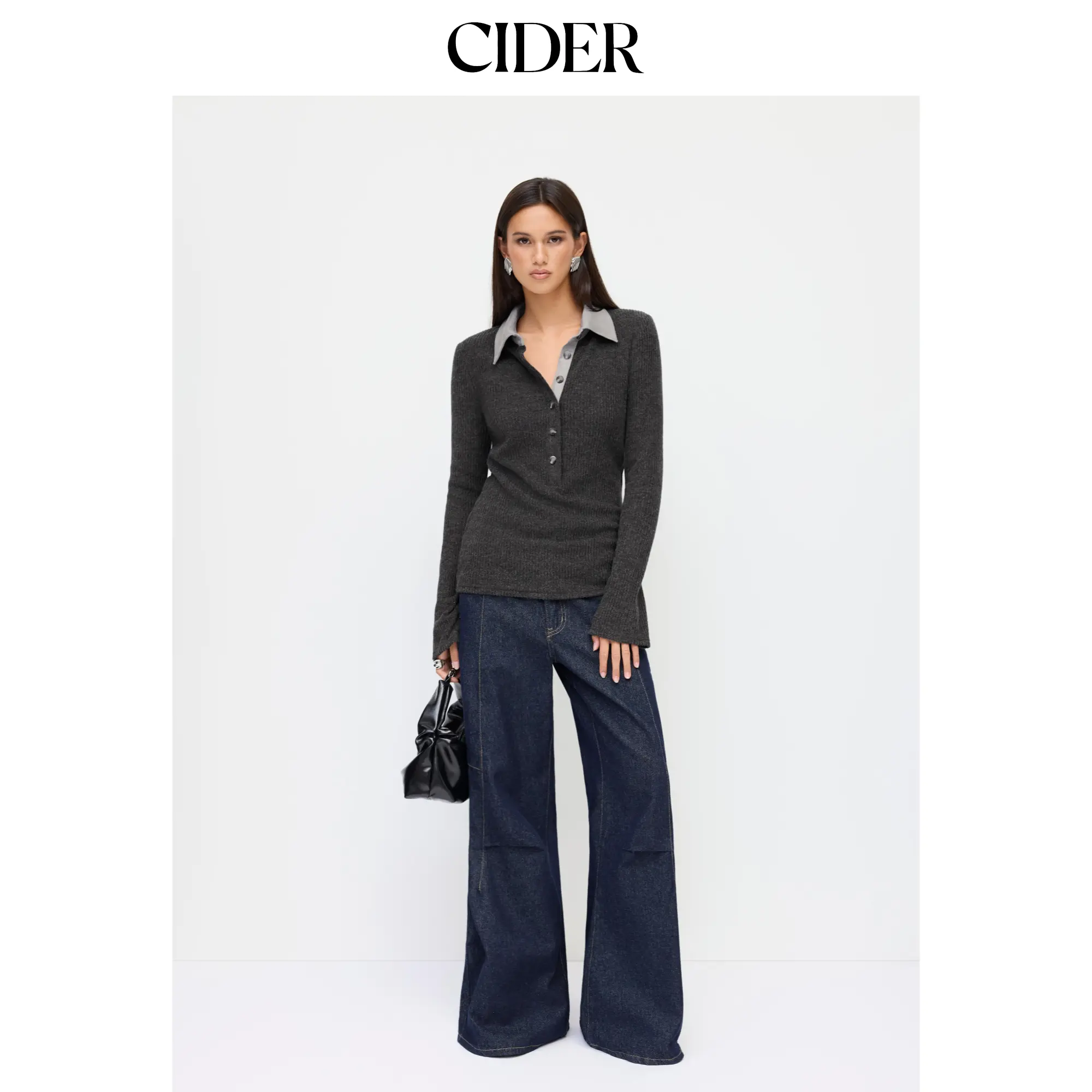 Cider Two Tone Collar Long Sleeve Button Top SummerFinds