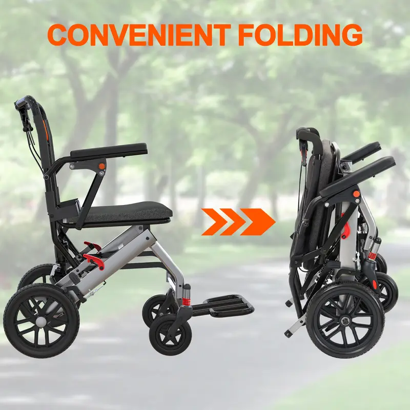 LiteRide transport wheelchair folding down for easy storage and transport