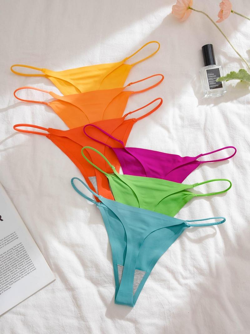 LGBTQ+ Women's Solid Color Drop Waist Thong, Minimalist Breathable Seamless Panty, Summer Clothes, Ladies Underwear for All Seasons