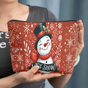 cosmetic bag 1pc, Smiling Snowman with Falling Snowflakes, Zipper closure, unisex, travel/daily storage bag, lightweight and machine washable, stylish toiletry bag, perfect for Valentine's Day, New Year's, or birthday gifts.