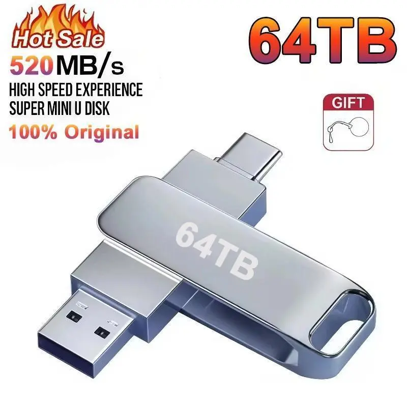 2026 Model Waterproof Type-C USB 3.2 Flash Drive - High-Speed Transfer, Metal Body, Capacity Display, Compact Form, 1TB/2TB/8TB/64TB Storage, Specialty DIY Supply for Toys & Hobbies