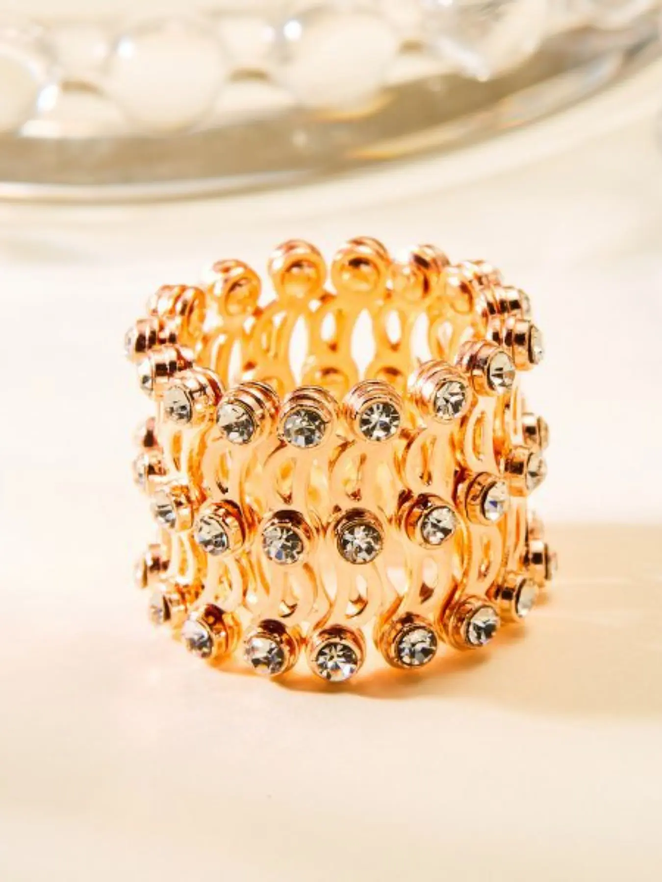 Expandable Magic Ring Bracelet, 2 in 1 Convertible Stretch Ring Turns Into Bracelet, Sparkling Rhinestone Adjustable Multi-layer Jewelry for Women, Wedding Party Statement Jewelry Gift