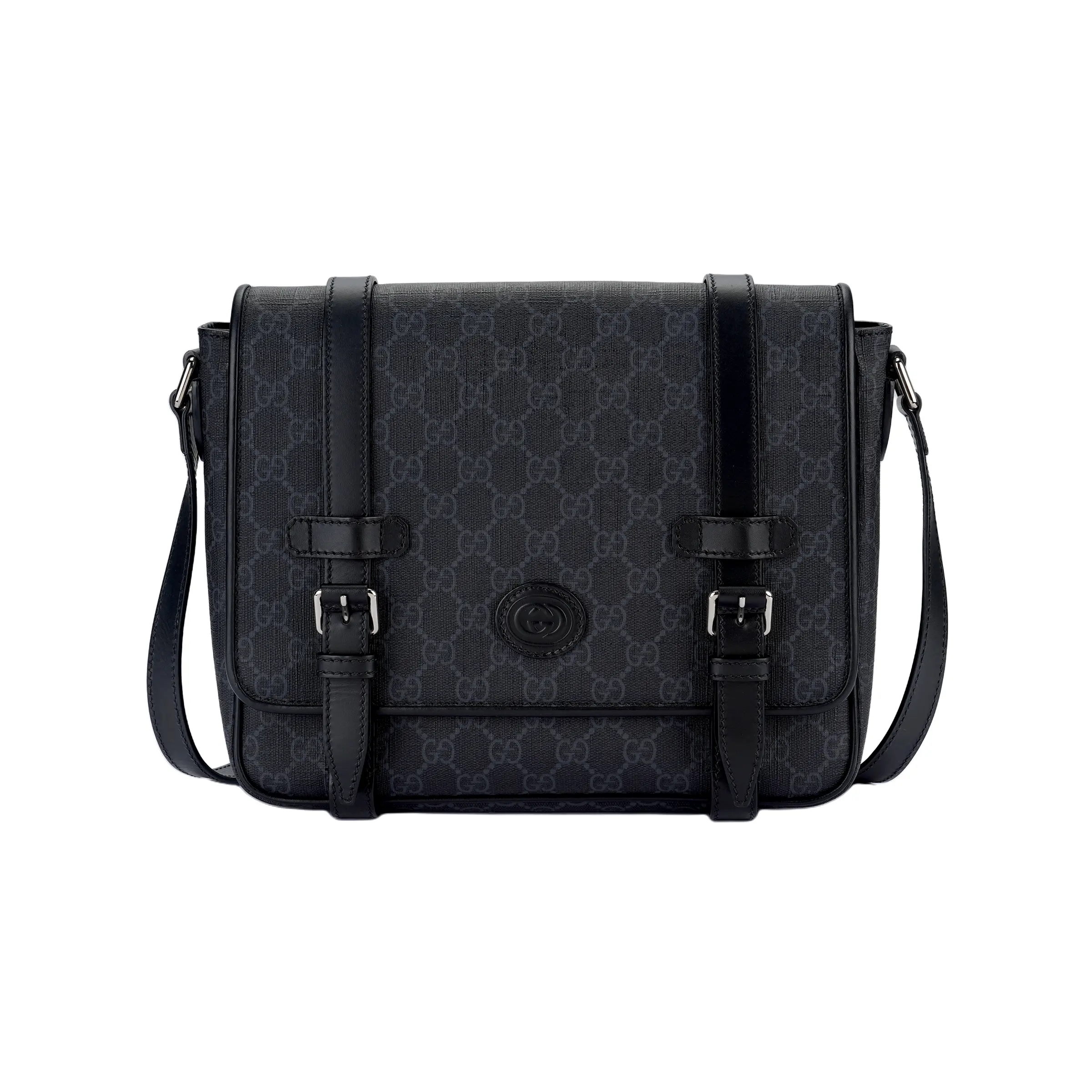 Gucci GG Monogram Leather Messenger Bag for Men – Black and Gray