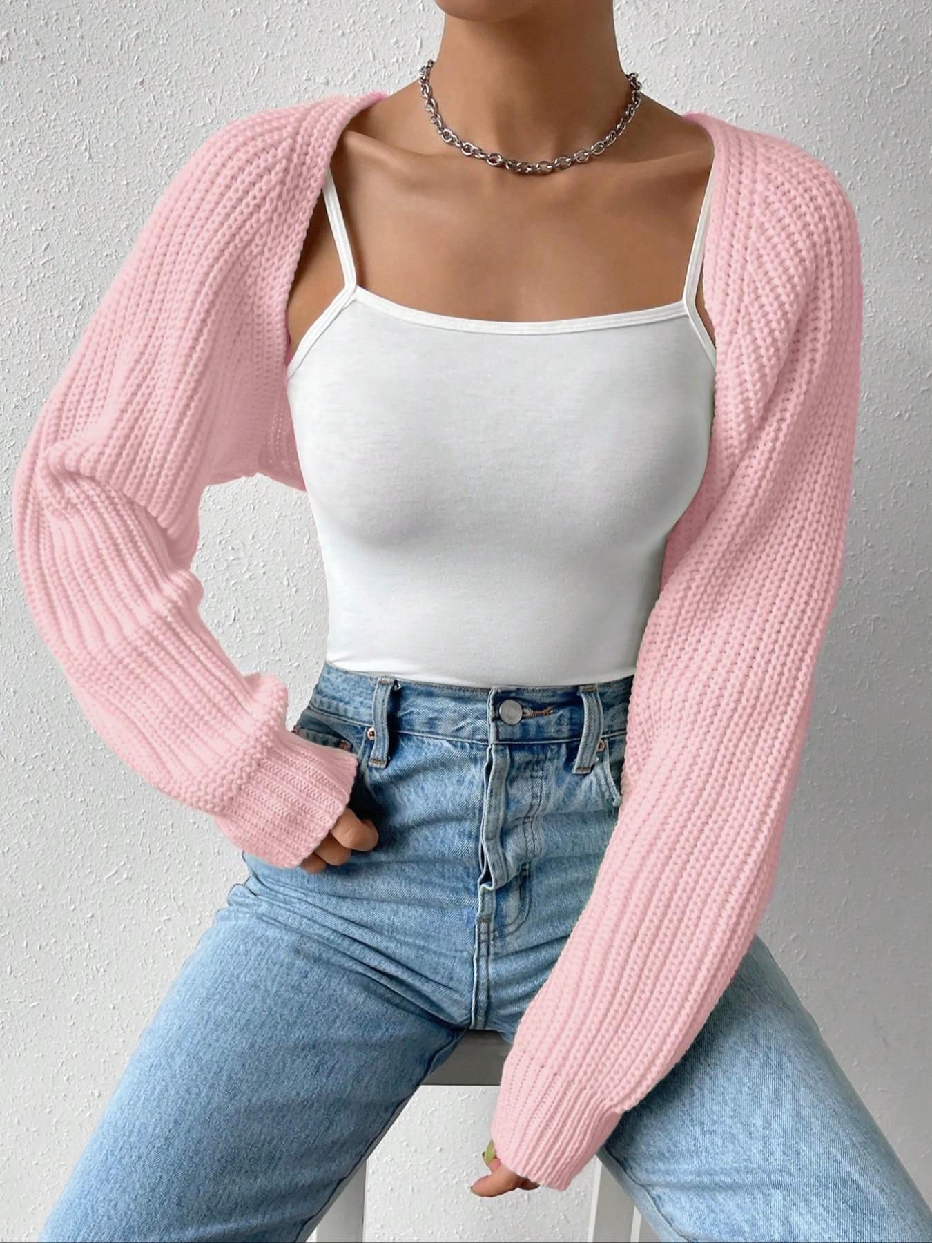 Women's Solid Long Sleeve Open Front Crop Cardigan, Casual Solid Knit Cover Up for Daily Wear Holiday Vacation, Ladies Outerwear Clothes for All Seasons Knitwear Fit Womenswear