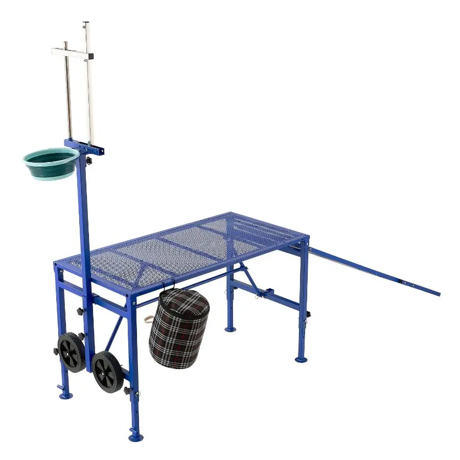 VEVOR Metal Frame Goat Milking Stand, 600 lbs Heavy-Duty Foldable Livestock Platform with Ramp, Feed Bin, Wheels, Adjustable Headpiece Basket, Stanchion for Grooming, Hoof Trimming (Fits Goats, Sheep)