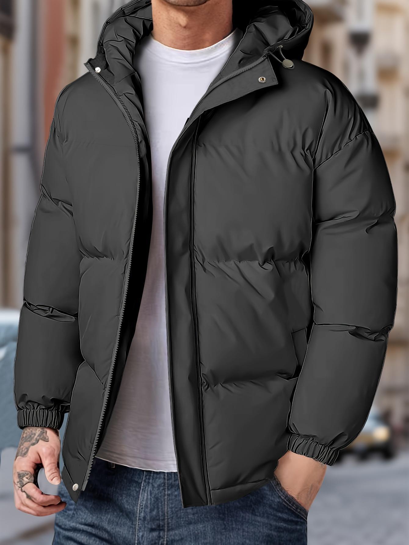 Men's short hooded thick warm cotton jacket Large windproof loose casual bread jacket American style minimalist multi pocket thick cold resistant down jacket