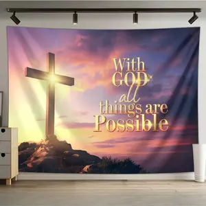 Light of Faith Cross Backdrop Christian Backdrop Tapestry Wall Hanging Photography Background Polyester Fabric Wedding Birthday Church Party Indoor Outdoor Studio Event Banner Decor
