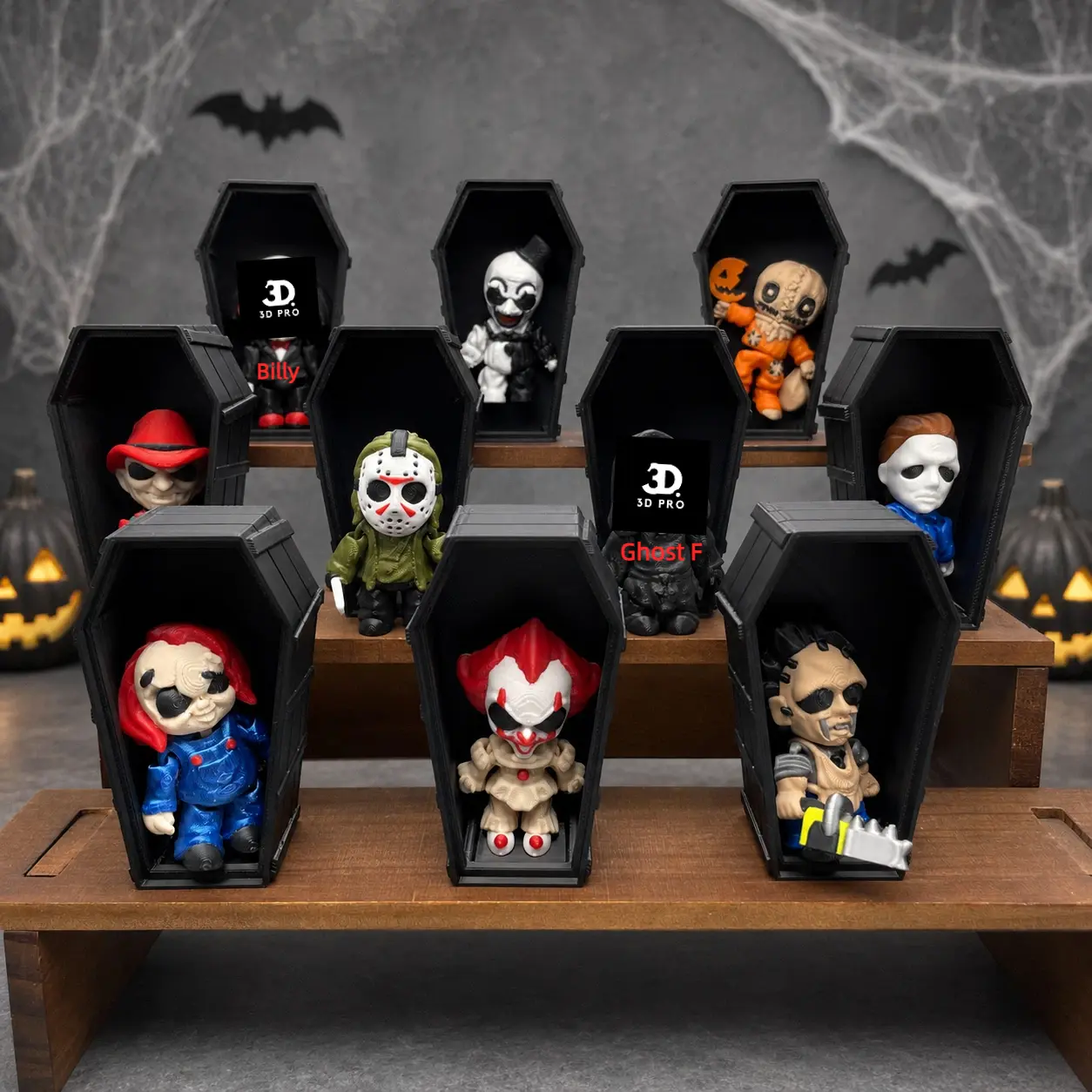 Halloween Spooky Mini Figure with Coffin, Creepy Cute Desk Decor, Shelf Display Ornament, Seasonal Collectible Gift