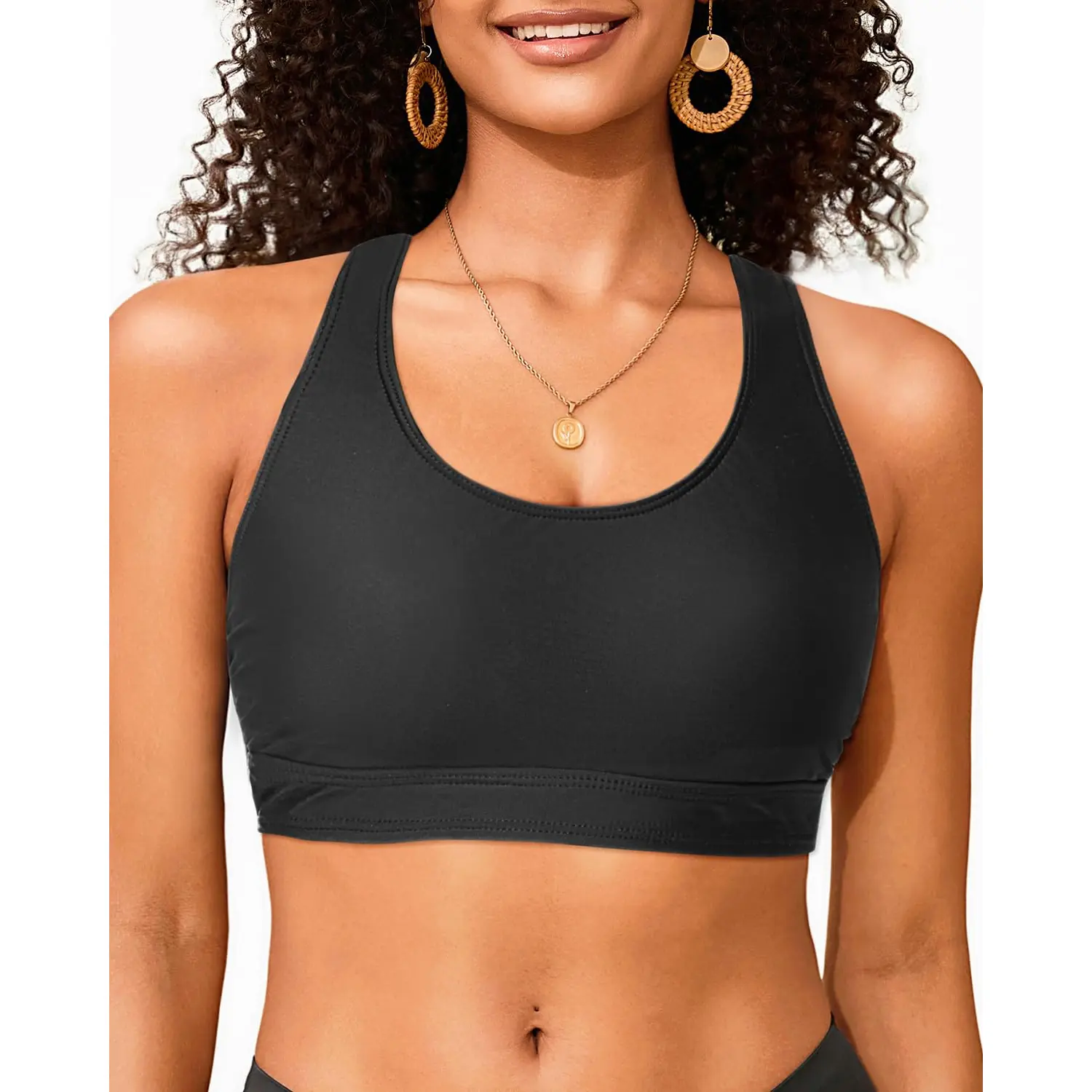 Holipick Women's Sports Bra Bikini Top Criss Cross Swim Top Scoop Neck Bathing Suit Top Swimsuit Top Only