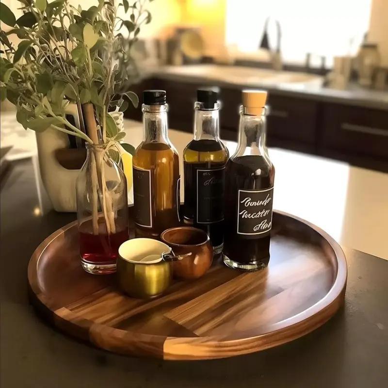 Round Wooden Tray, 1 Count Serving Tray, Fruit Tray, Snack Tray, Breakfast Tray, Table Decor, Home Decor, Kitchen Supplies, Coasters Round Wooden Tray, 1 Count Serving Tray, Fruit Tray, Snack Tray, Breakfast Tray, Table Decor, Home Decor, Kitchen Supplies, Coasters