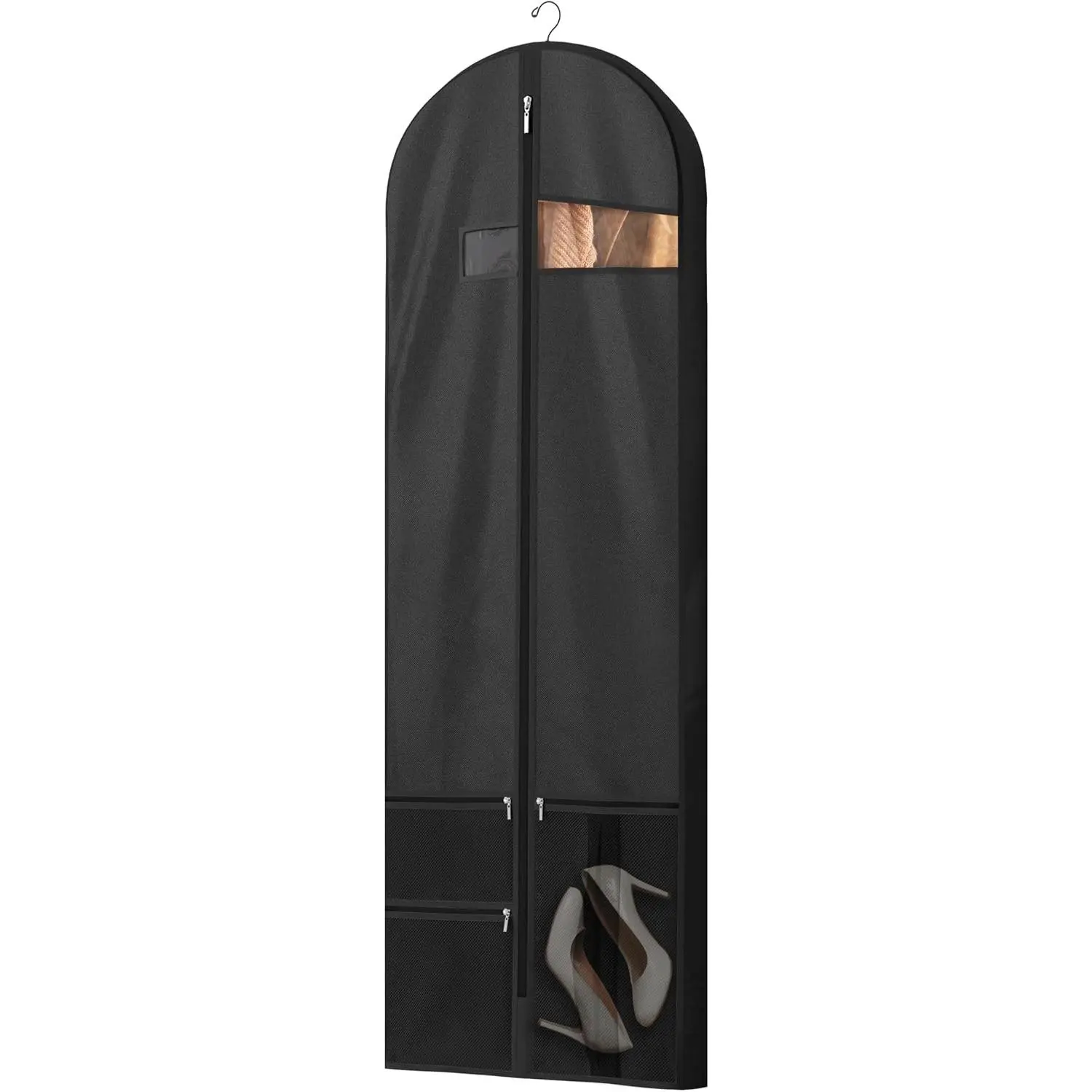 65" Travel Garment Bag with Accessories Zipper Pocket, Heavy Duty Suit Bag for Suits, Tuxedos, Dresses, Coats, Black, 1 pack