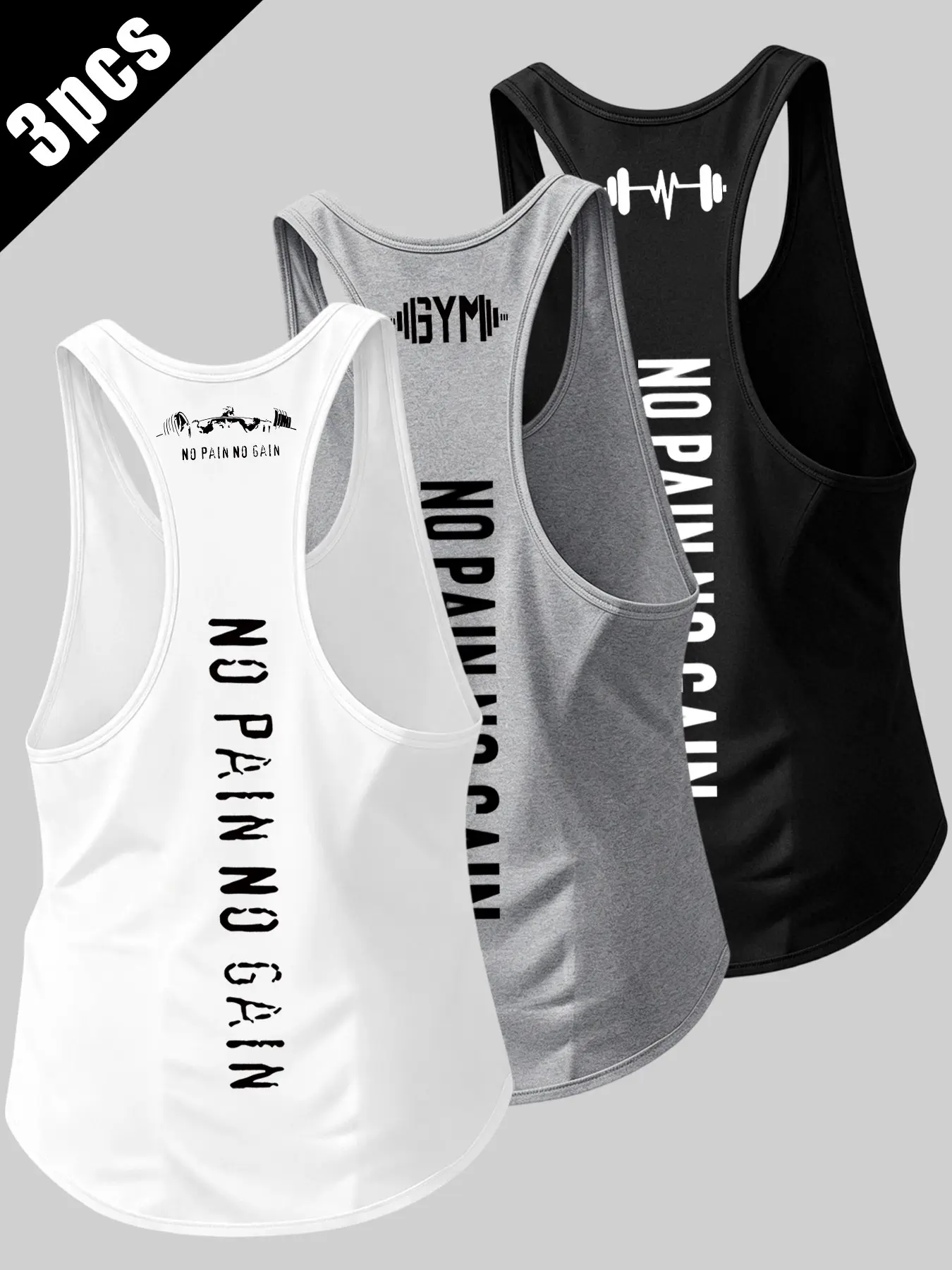 3Pcs Men's Gym Tank Tops Multi‑Pattern GYM Dumbbell Print Sleeveless Shirts Breathable Sports Vest for Weight Lifting, Strength Training, Running, Basketball, Outdoor Gym Workout