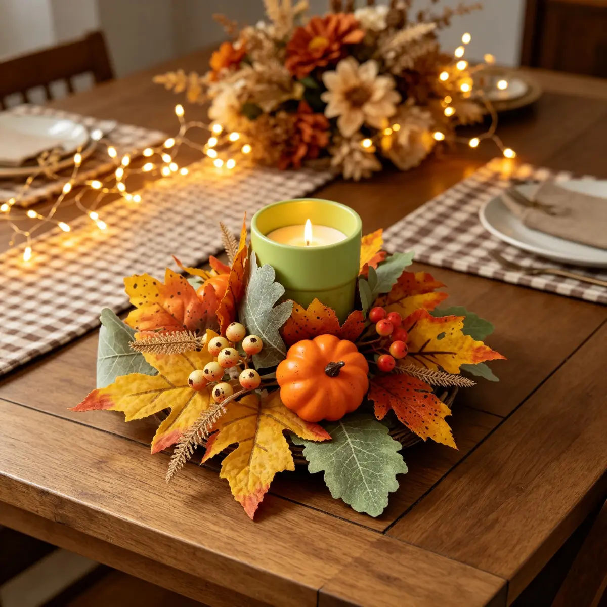 2 Piece Maple Leaf Pumpkin Berry Candle Holder Set, Enhance Autumn Home Ambiance, Perfect for Thanksgiving and Harvest Festivals