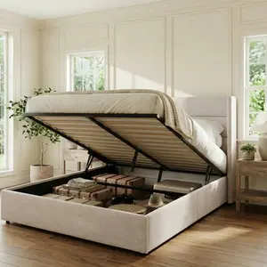 HOOMIC Lift-Up Storage Bed Frame[Frame Only No Mattress]- Modern Wingback Headboard with Hydraulic System & Upholstered Platform,Wood Slat Support,Light Beige/Grey/Yellow/Black/White,No Box Spring Needed,Full/Queen/King#SummerVibes