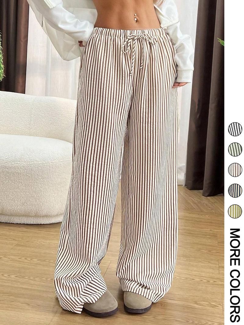 Valentine's Day Women's Striped Print Drawstring Waist Pants, Casual Comfy Wide Leg Trousers for Daily Wear, Ladies Bottoms for All Seasons