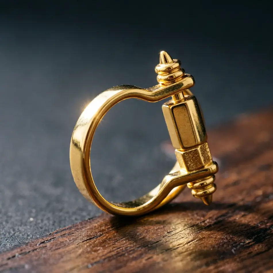 Unisex Gold Metal-Coated Horseshoe Lock Fashion Ring - Double Spikes, 2-Headed Spiral, Niche Design Costume Jewelry for Everyday Wear, Two-Headed Spiral