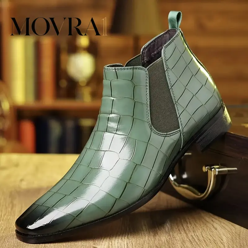 MOVRA1 Men's Fashion Square Toe Chelsea Boots, Non-Top Sets of Boots, Suitable Business Office, derby shoes Oxford Shoes Loafer Shoes Business casual shoes