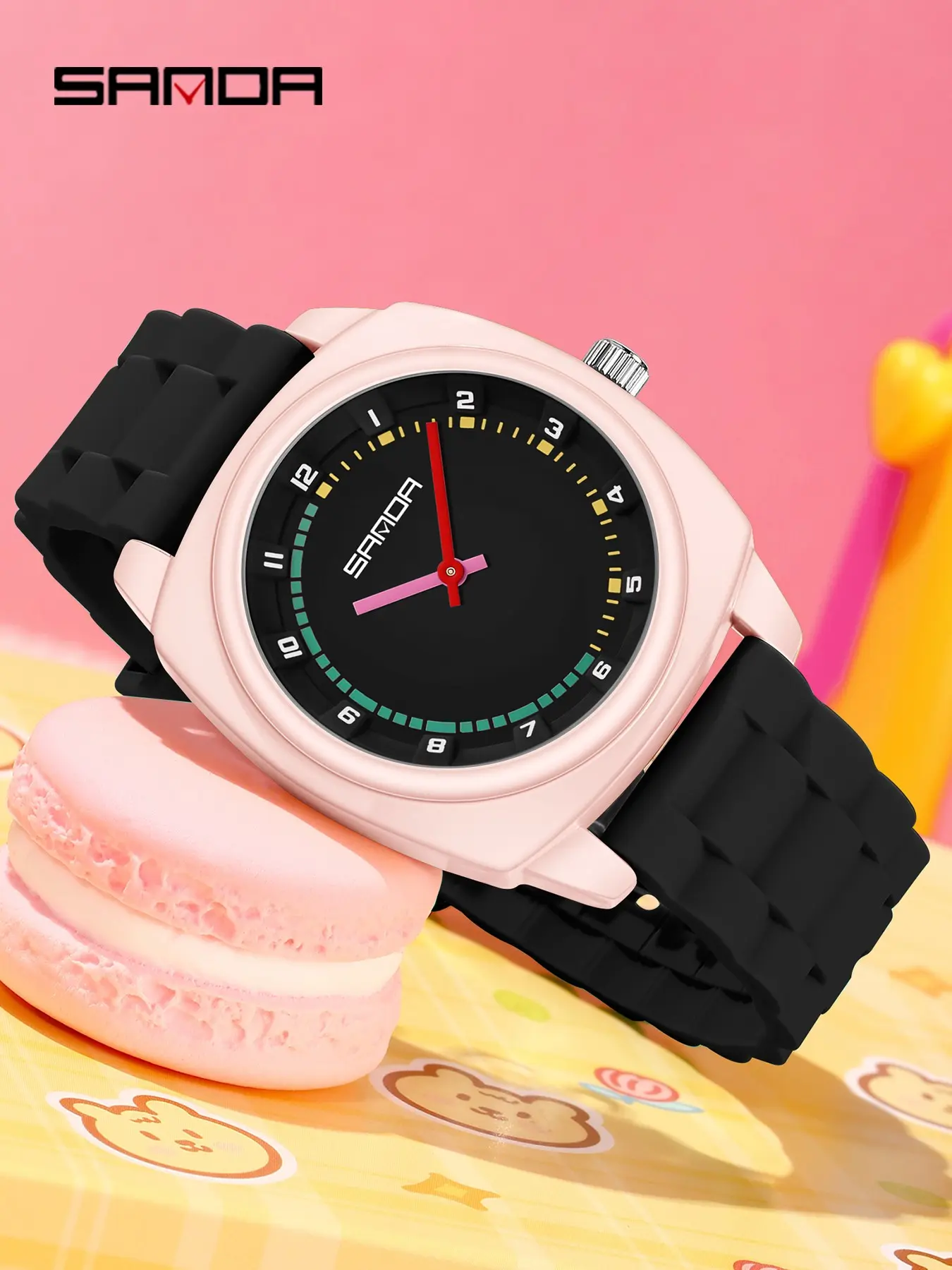 Sanda Color Block Design Quartz Watch, Waterproof Luminous Sports Wristwatch, Casual Style, Perfect Birthday Gift for Students