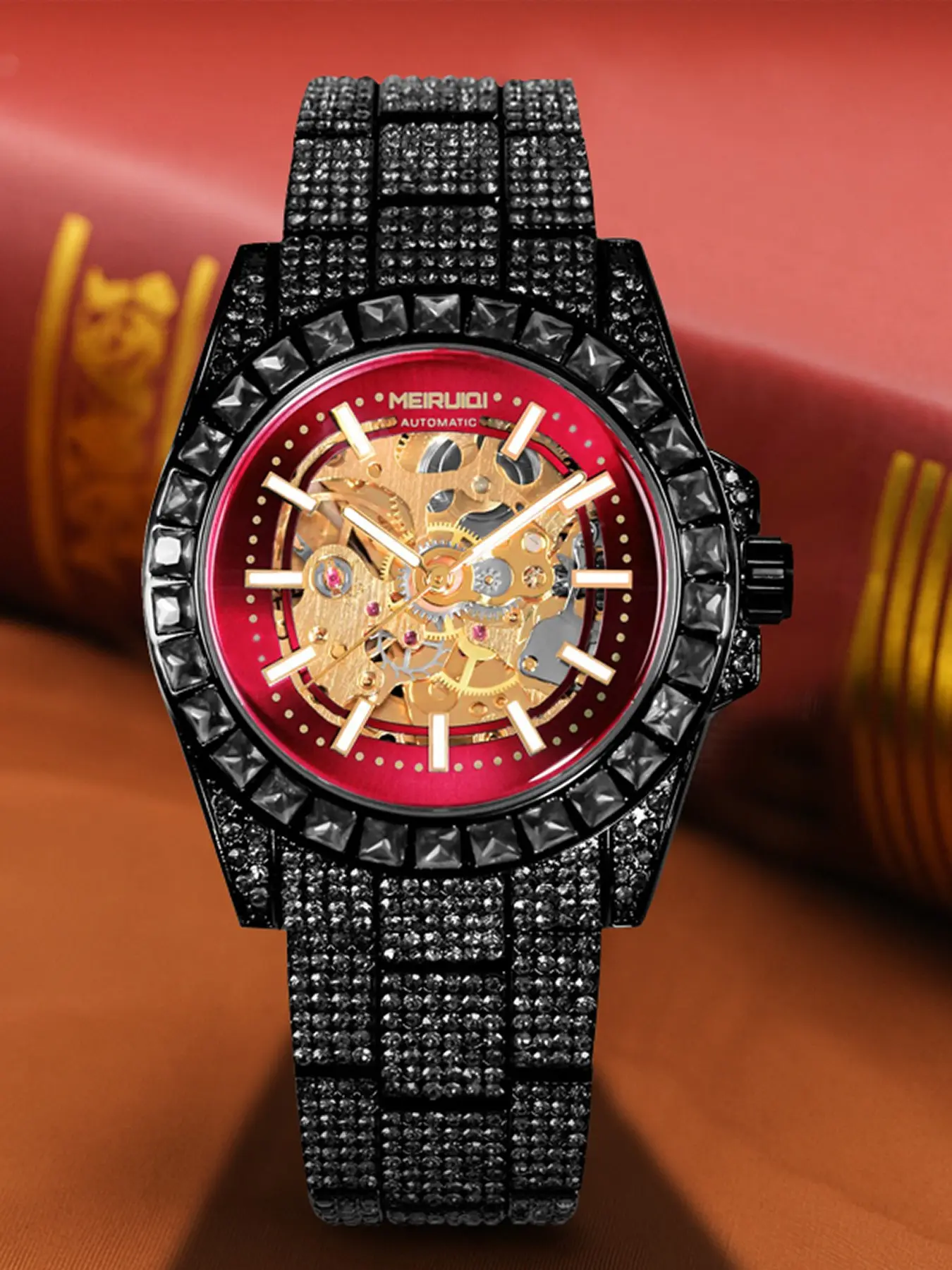 A men's high-end full diamond steel strip festive gift, daily decoration, casual and handsome fully automatic mechanical watch High Quality Watches
