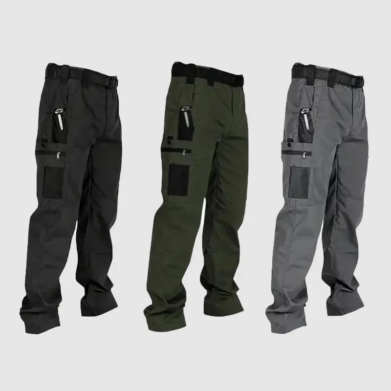 Men's Solid Color Waterproof Tactical Work Pants - 3-Piece Set, Belt-Free, Multi-Pocket, Durable Outdoor Hiking & Casual Pants (Regular Fit)hiking pants、trekking pants、hiking trousers、trail pants、outdoor hiking pants、technical hiking pants