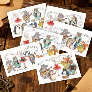 6-Set/12-Set/24-Set 2D Flat-Printed Kids' Concert Animal Band DIY Greeting Card Set, with Envelopes & Blank Writeable Inner Pages, Blessing & Message Cards, Multi-Purpose Thank You & Greeting Cards, Suitable for Gifting to Family, Friends and Classmates