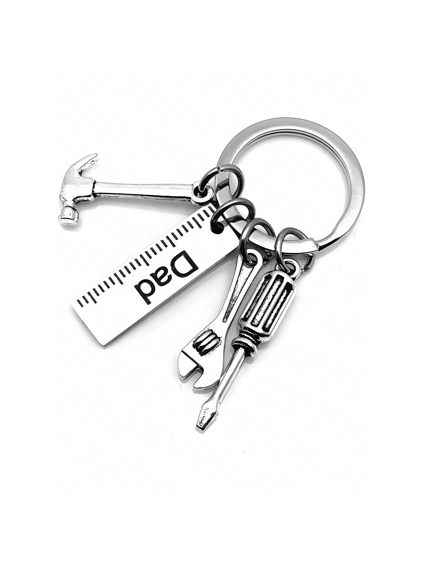 Men's Fashion Creative Letter Pattern Craftsmanship Keychain, Trendy Durable Stainless Steel Keychain Pendant, Hammer Wrench Screwdriver Shape Design Keychain, Gift