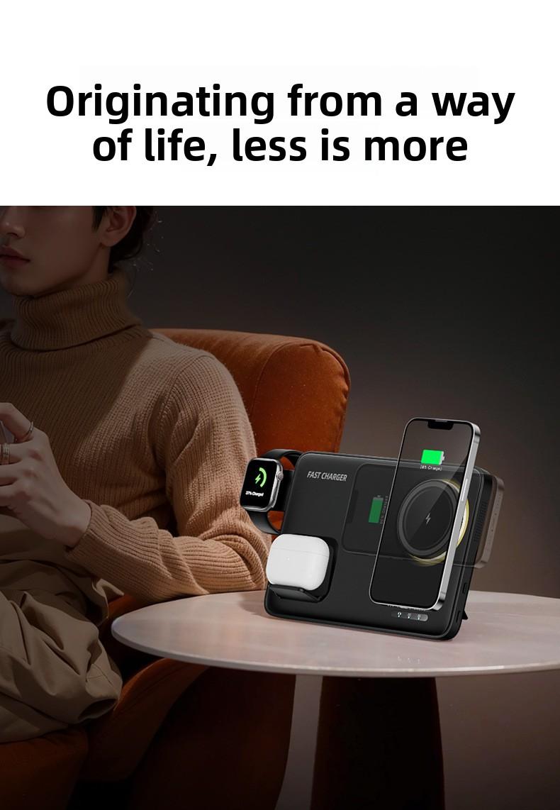 New foldable magnetic three-in-one wireless fast charger suitable for Apple phone stand wireless charging