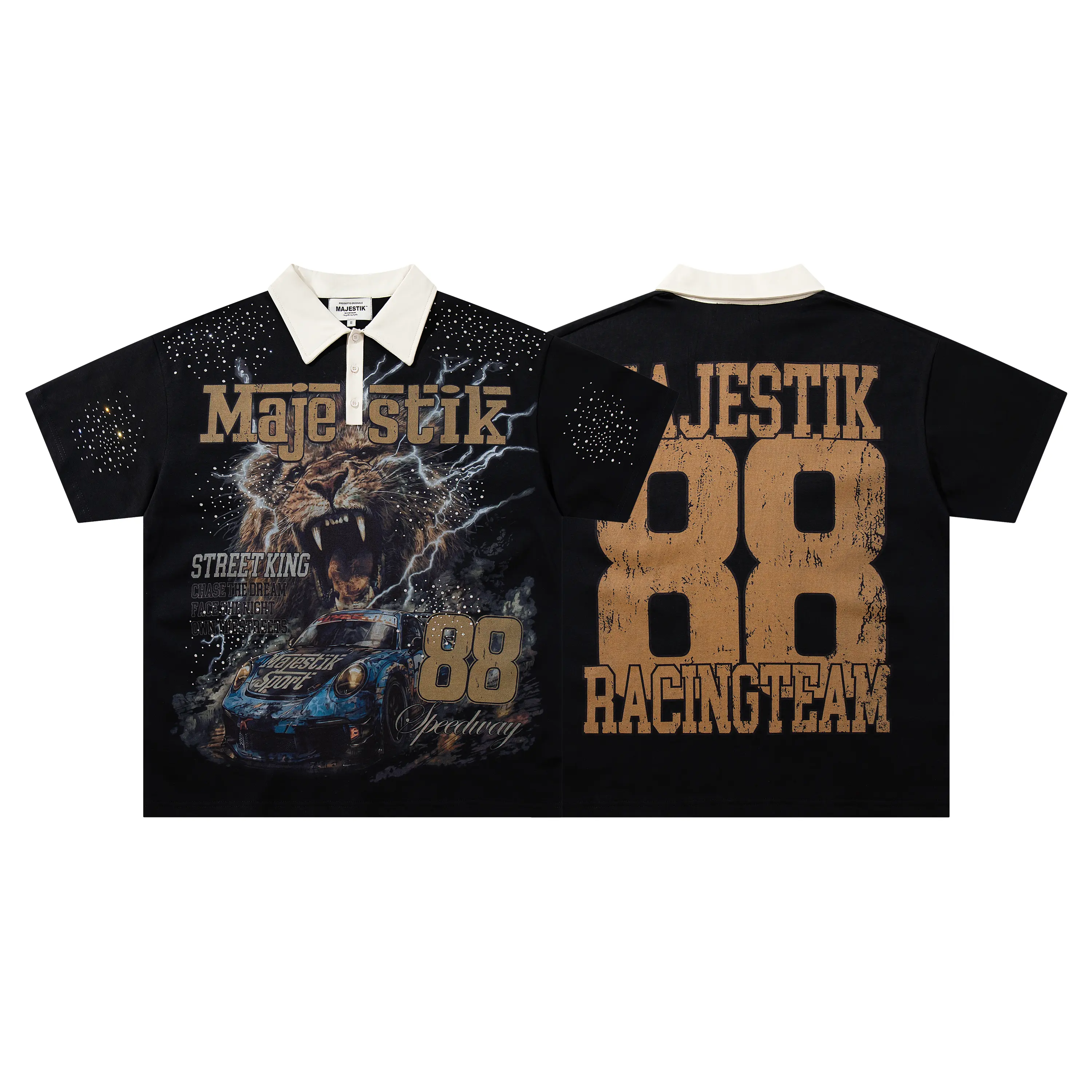 MAJESTIK Unisex Oversized Short-Sleeve Sports T-Shirt - American High-Street, Vintage Wash, Distressed Raw Edges, Heavy-Duty Rhinestone Embellishments, Y2K Hip Hop Streetwear, 2026 Summer Coachella Top Slim Shape Men's Moisture Wicking