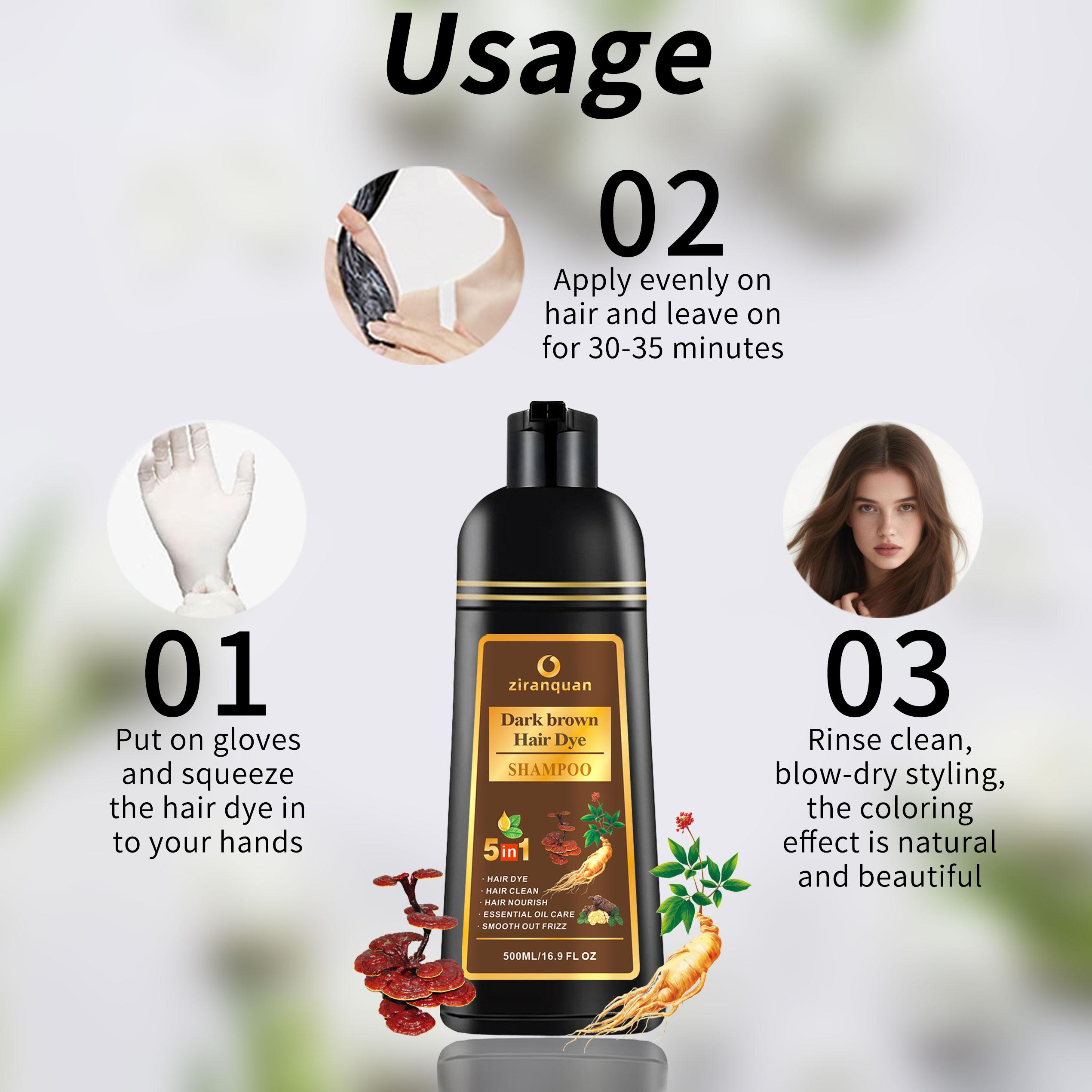 Dark Brown Hair Dye Shampoo 5-in-1 for Gray Hair Coverage, Herbal Ginseng Extract Formula, Instant 10-15 Min At Home Salon Color, Ammonia-Free & PPD-Free Color Depositing Shampoo & Conditioner for Men Women, Beard Dual Use 500ml 16.9fl oz, Hair Care, Appl