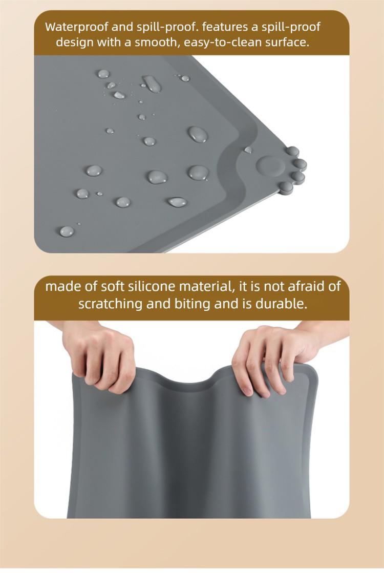 Stop Messy Floors!48cm Silicone Mat for Dog Bowls, Raised Edge, Anti-Spill, Dishwasher Safe, Non-Slip