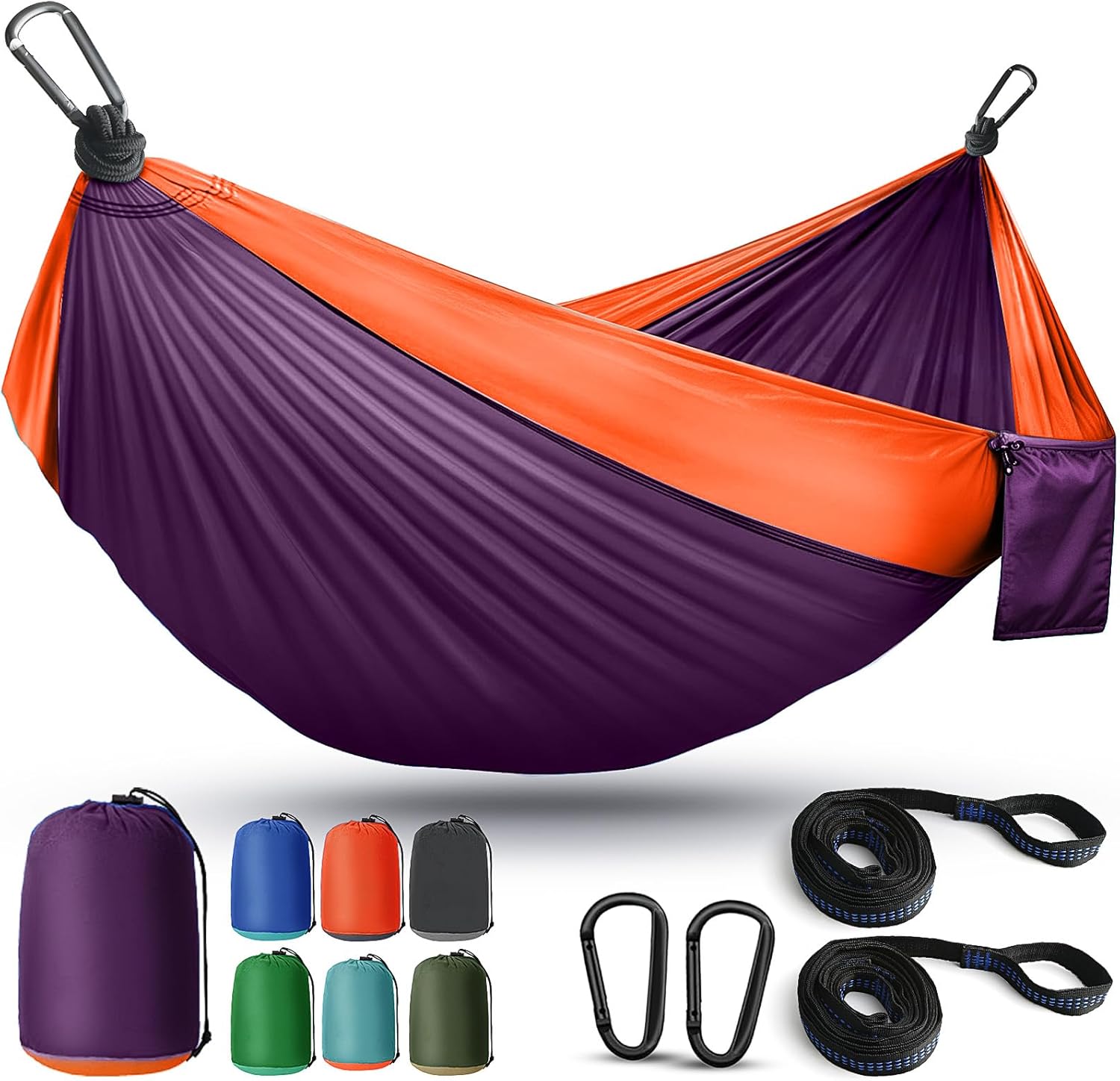 Camping Hammock Lightweight, Portable Hammocks Parachute Hammock with Two Tree Straps, Single or Double Travel Swing Nylon Camp Hammocks, Outdoor Essentials for Beach Backpacking Hiking for Gifts, Blue