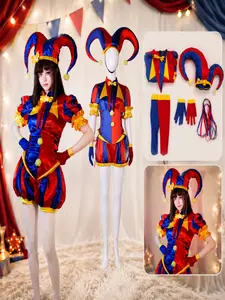 Pomni Cosplay Costume Clown Outfit Anime Digital Circus Halloween Party Roleplay Carnival Fancy Dress for Adults