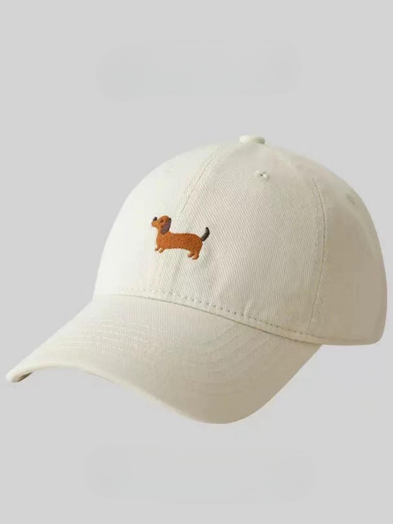 Cute Cartoon Sausage Dog Embroidered Baseball Cap, Animal Hats, High-Quality Wide Brim, Casual Fitted Hat for All Seasons, Unisex Fashion Accessory