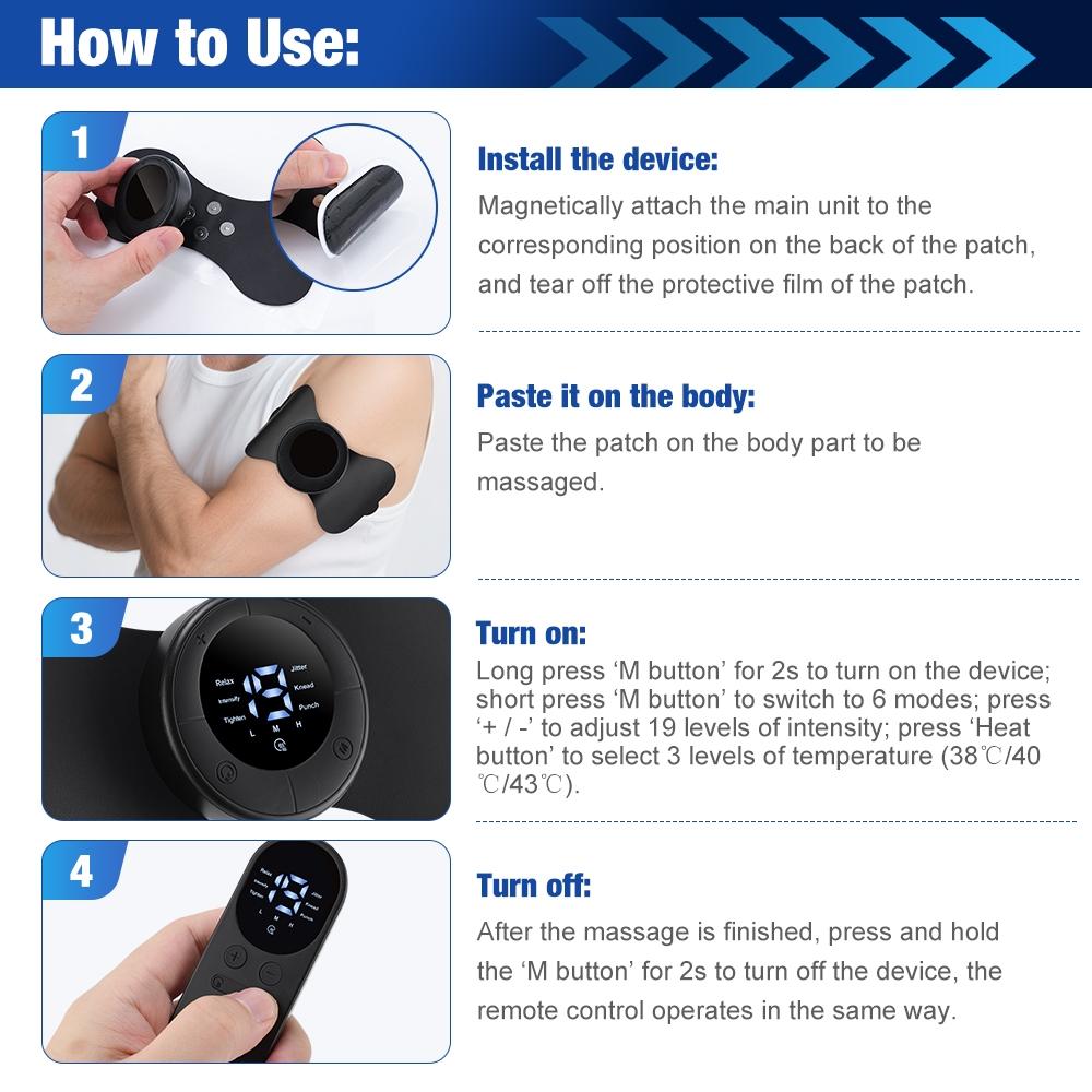 Heated Massage Patch with 3 Temperature Settings, 6 Modes Shoulder Neck Back Waist Leg Muscle Relaxation Pad Menstrual Care Heated Massage Patch with 3 Temperature Settings, 6 Modes Shoulder Neck Back Waist Leg Muscle Relaxation Pad Menstrual Care