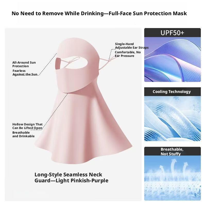 2026 New Model: Women's High-Style Sun Protection Mask with UV Protection, Neck Guard, and Water-Drinking Feature, Made of Ice Silk for Summer, Full-Face Mask
