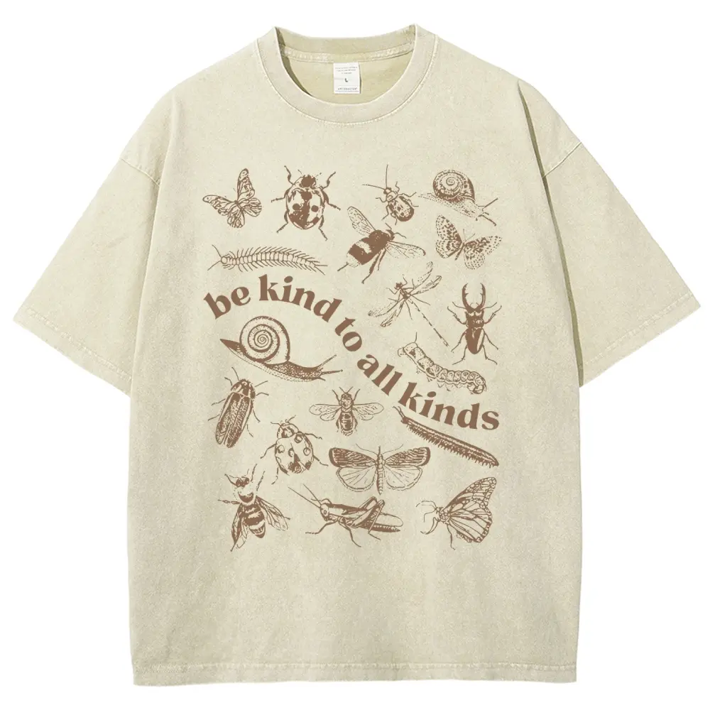 Vintage Line Sketch Mixed Insect Snail Arch Kind Quote Unisex Graphict Washed T-Shirt Personalized Pattern Y2k Clothing Round Neck Washed T-Shirt,Women's Clothing 100% Cotton, Menswear, Top, Vintage Style,Summer Casual Oversized
