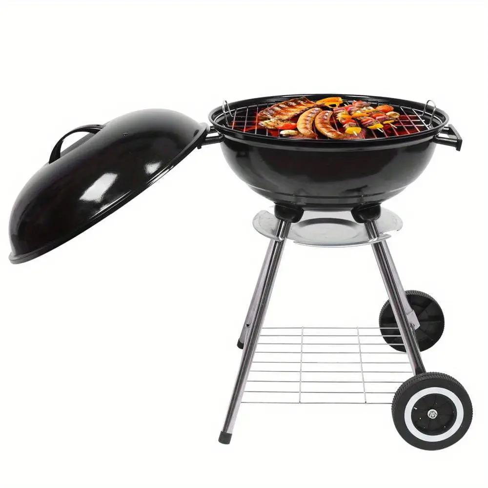 20-Inch Black Enamel Apple-Shaped Charcoal Grill with 4 Legs and Wheels