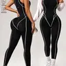 1-pack women's knitted seamless high-elastic yoga jumpsuits, Sleeveless sports jumpsuit, with back zipper, suitable for all seasons, comfortable and breathable, suitable for sports, casual wear