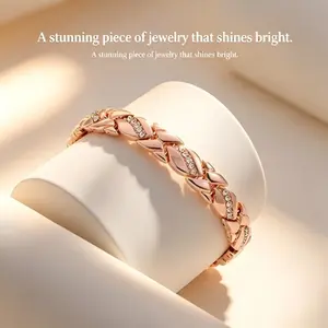 Women's Leaf Diamond Inlaid Copper Bracelet, Dainty Elegant Rose Gold Leaf Magnetic Wrist Jewelry For Ladies men woman classic couple barcelets